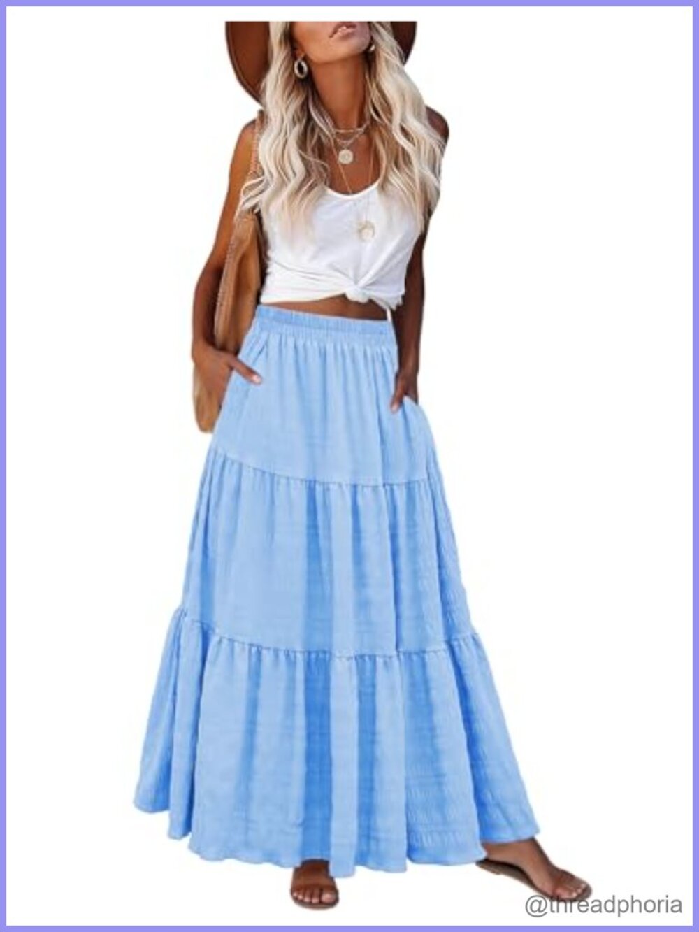 Womens Boho Flowy Tiered Maxi Skirt with Pockets High Waist A-Line